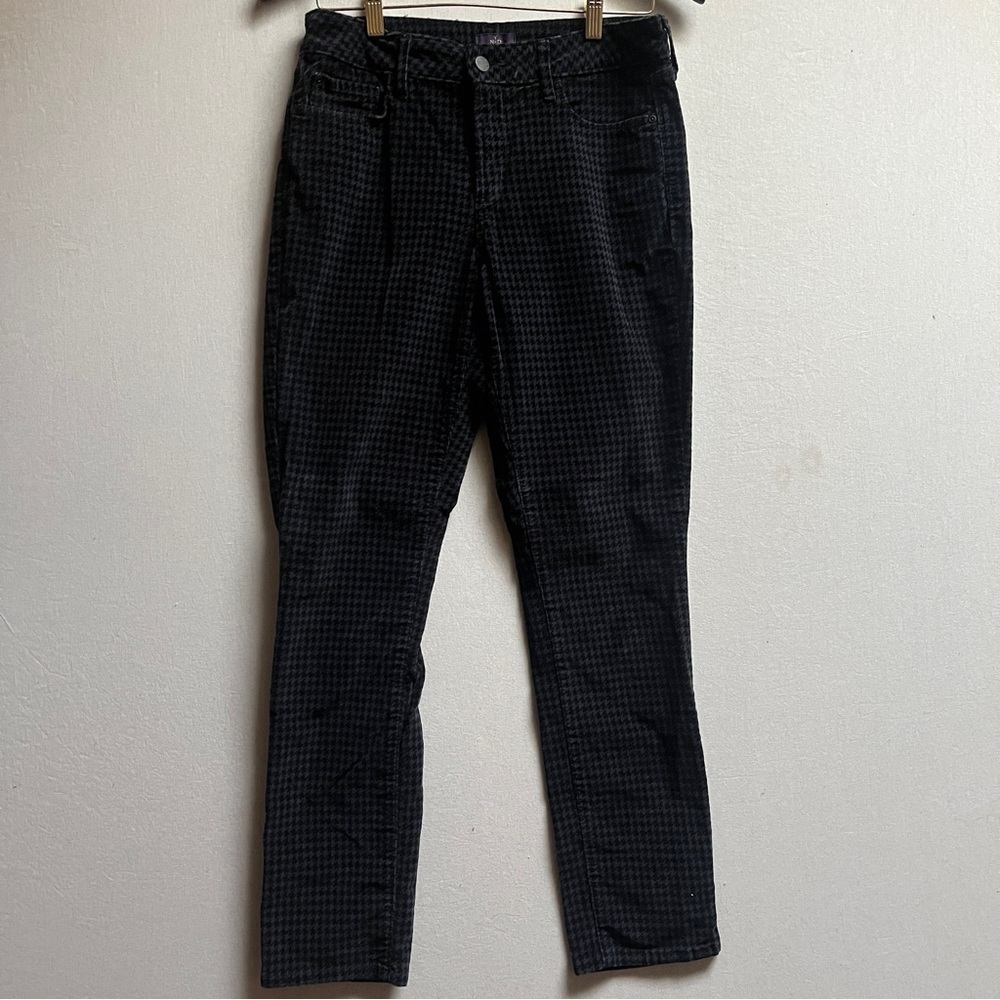 NYDJ Black Checkered Velour Legging Pants Womens Size 8 High Rise